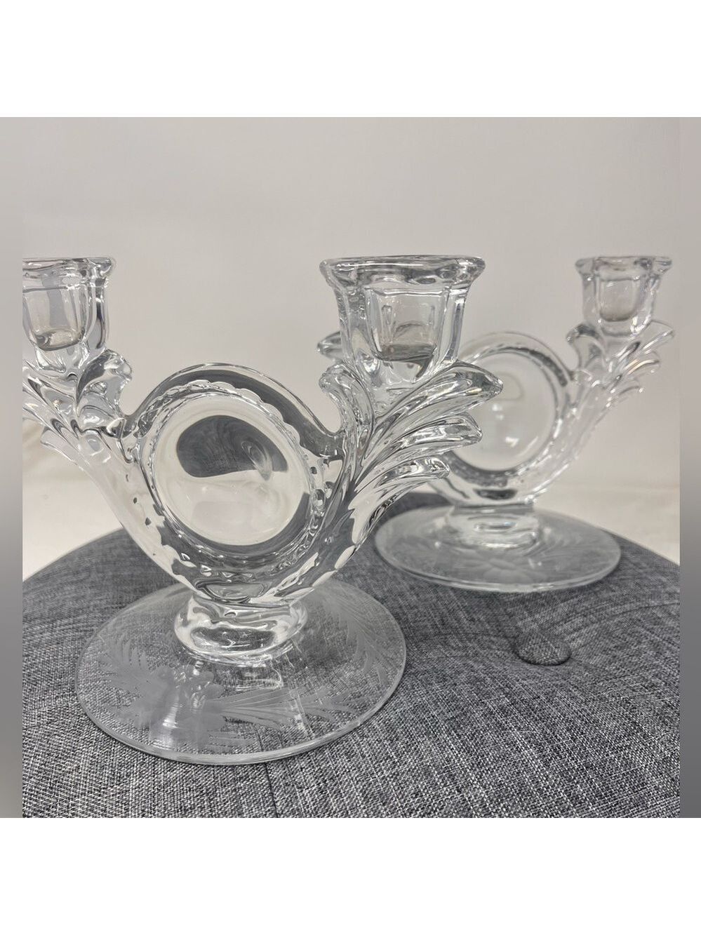 Vintage 1930’s Duncan Millar Double candleholder pair with corn flower cutting